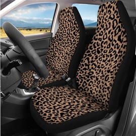 Yspwyqan 15 Pcs Car Seat Cover Full Set Brown Leopard Print Auto Interior Accessories with Steering Wheel Cover,Armrest Cushion,Seat Belt Covers,Keychain,Cup Holder Gift for Friends