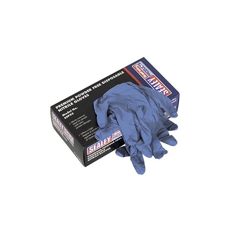 Sealey SSP55L Premium Powder Free Disposable Nitrile Gloves Large Pack