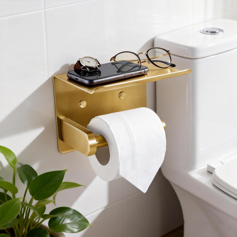 DIYZON Toilet Paper Holder with Shelf, Heavy-Duty Stainless Steel Bathroom