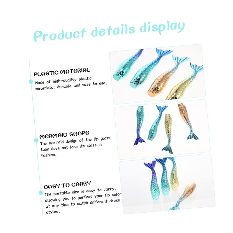 OHPHCALL Refillable Lip Gloss Tube Set 4pcs Mermaid Shape Lipstick
