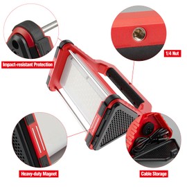 SUNREI LED Rechargeable 2000LM Magnetic Work Lights COB Mechanic Lights, 4 Modes, Adjustable Color Temperature, Rotating Handle & Built-in Cable Storage - Ultimate Outdoor and Emergency Light