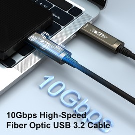 GeoHN.G USB C to USB C Fiber Optic Cable 5M/16.5FT, USB 3.2 10Gbps Long Distance Data Transfer USB C Extension Cable for VR, Camera, Mini PC, Laptop, Webcam, Printer and More