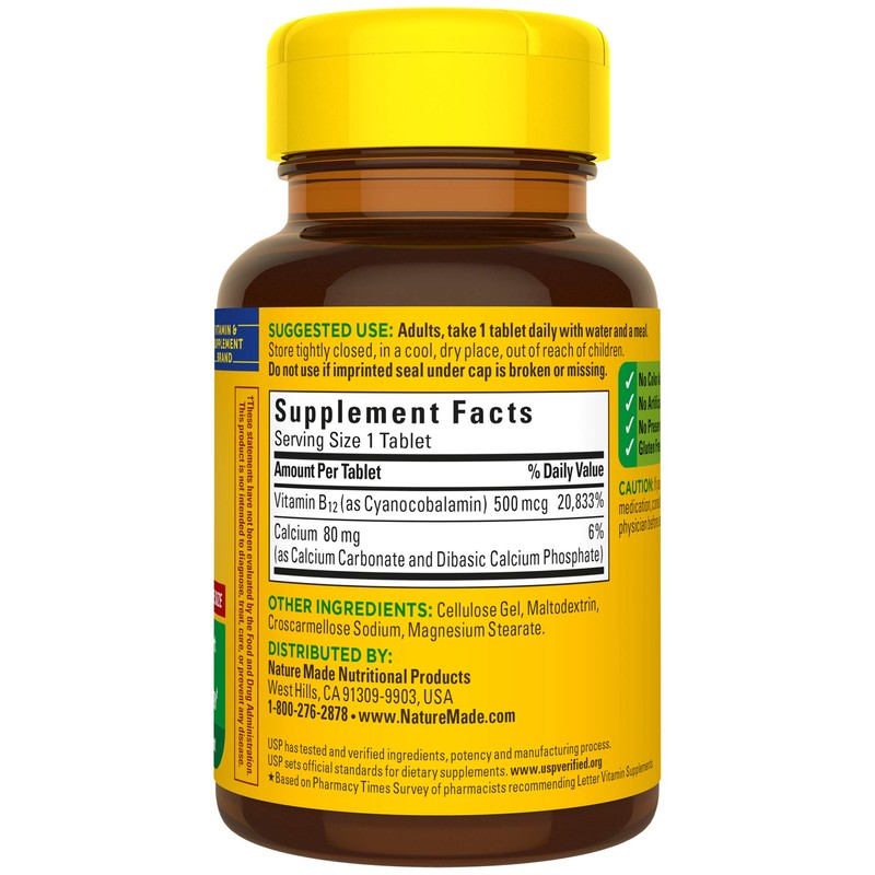 Vitamin B12 500 mcg Tablets, 200 Count for Metabolic Health