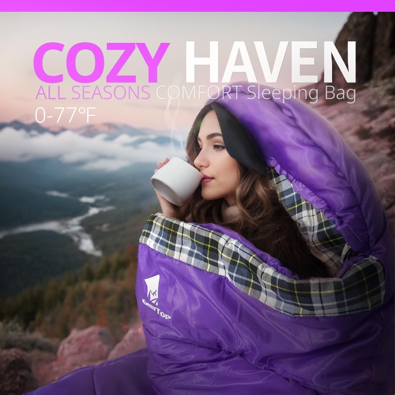 GEERTOP Flannel Sleeping Bag for Adults Backpacking Lightweight Waterproof Cold