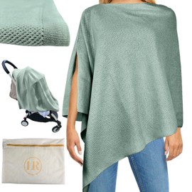 Little Rou Peekaboo Nursing Cover Up for Breastfeeding - Breathable Knit - Soft Organic Cotton & Cashmere Breast Feeding Poncho for Women - Privacy Feature - Includes Mesh Laundry Bag (Sage)