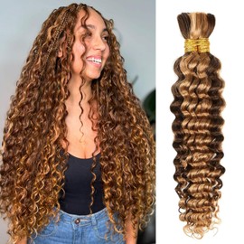 Human Braiding Hair 18 Inch 100g 4/27 Ombre Highlight Deep Wave Human Hair for Boho Knotless Braids No Weft Curly Wet and Wavy Braiding Hair (4/27)