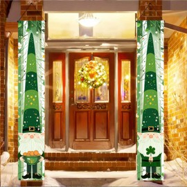 BlissYard 2 Pieces St. Patrick's Day Banner Decorations Green Irish Gnome Door Porch Sign Luck Shamrock Party Home Decorations Welcome Happy St. Patrick's Day Seasonal Party Supplies