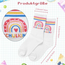 Joyesplay Schulkind Socks 2025 Girls Boys Socks First Day of School Made of Pure Cotton Suitable Shoe Size 25-34, Rainbow Colour Socks for School Entry