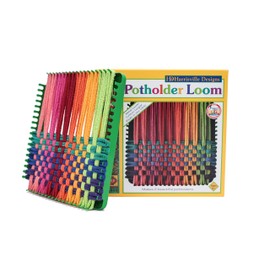 Friendly Loom 7" Potholder Kit Green Metal Loom and Bright Rainbow Color Cotton Loops, Makes 2 Potholders, MADE IN THE USA by Harrisville Designs.
