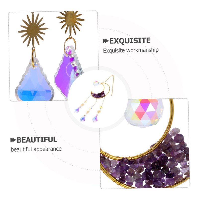 KONTONTY Crystal Rainbow Moon Shaped Stones Sun Catcher Wind Chime