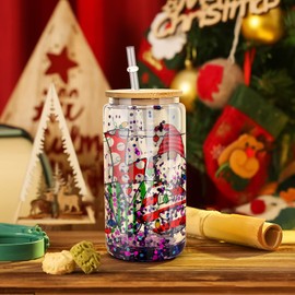 AGH 16oz Sublimation Snow Globe Glass Can Shaped Tumblers with Bamboo Lids and Straws - 25 Pack, Duble Wall Blank Beer Can Clear Glass Ice Coffee Cups with Pre Drilled Hole for Snow Globe DIY