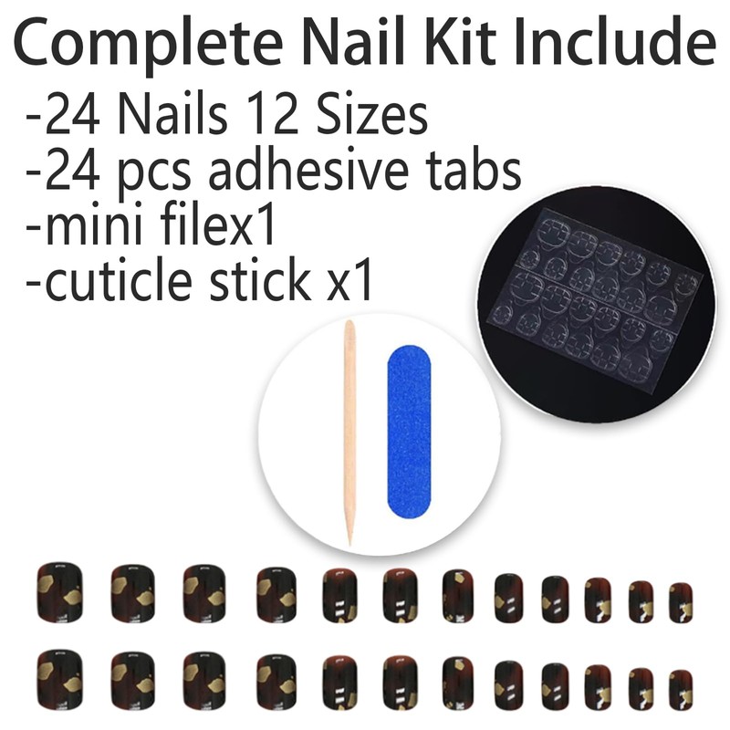 24PCS Dark Brown Press on Nails Short Square Fake Nails