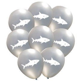 Shark Latex Balloons (16 pcs) by Nerdy Words for Under the Sea Ocean Diving Shark Week Parties (Silver)