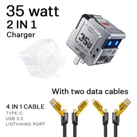 35W GaN Fast Charging  Dual Port Portable Folding Plug Charger Cellphone along with 4-in-1 Data cable Smartphone Electronic Android Durable - Deal: 35W with two 4-in-1 Data Cable