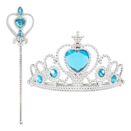 Princess Queen of Hearts Tiara for Hollowen Dress-Up Tiara and Wand set FBA (Sky blue)
