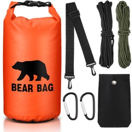 Foilswirl 1 Set Bear Food Bag for Camping Ultralight Food Bag Hanging System Includes Waterproof Bear Bag, Nylon Ropes, Hooks for Camping Backpacking (Orange,20 L)