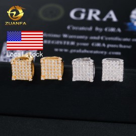 GRA Certificate Bulk Stock in America Warehouse Fashion Jewelry Iced Out S925 Screw Back VVS1 Moissanite Square Stud EarringsSize: 8mm, Color: Gold