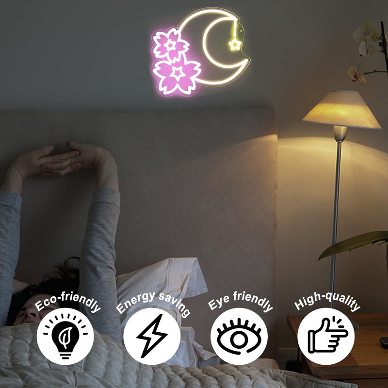 Kullneon Sakura Moon Neon Sign Star Neon Signs for Wall
