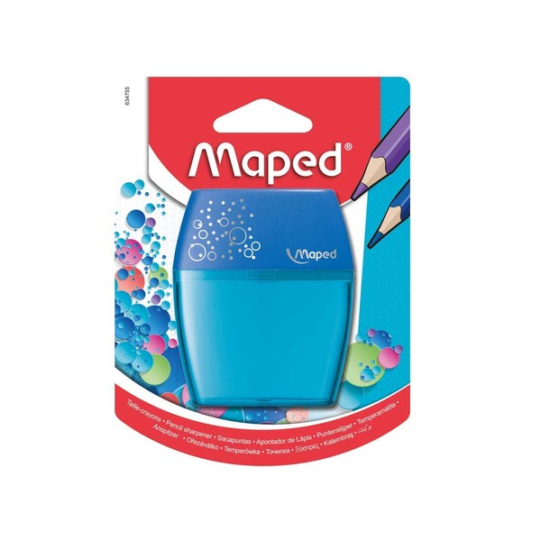 Maped - Plastic pencil sharpener SHAKER for 2 pen sizes incl. collection box - blue - ergonomic shape: fits perfectly in the hand - for thin pencils Ø < 8 mm/for thick pencils Ø < 11 mm