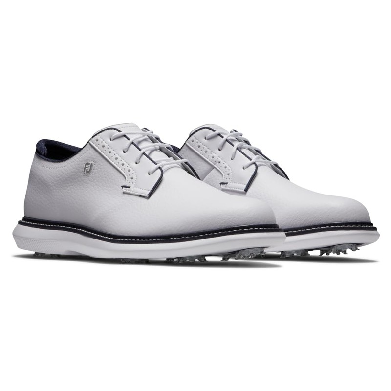 FootJoy Men's Traditions Blucher Golf Shoe, White/White/Navy, 14