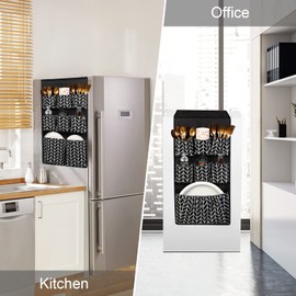 Mayniu Mini Fridge Organizer with 15 Pockets, Over The Fridge Storage Organizer Caddy for Pantry, Dorm, Office, Cutlery, Utensils, Bottles, Plates, Spice, 65" x 12.6" (Black)