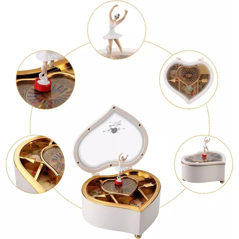 SH Cajas Musical Forma De Corazon Bailarina Caja Almacenamiento