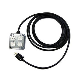 USA Made CBI Quad Duplex Box w/ 4 AC Outlets, 12/3 Hardwired Power Extension Cable - Choose Your Desired Length (25 Foot)