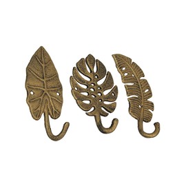 Zeckos Tropical Leaf Metal Wall Art - Set of 3 Decorative Wall Hooks, Gold Finish - Charming 6.25" Leaves - Functional Wall Art Storage Solution for Keys, Coats, Towels