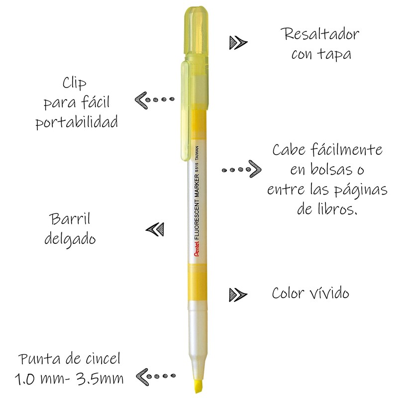 Pentel S515-G Marcatexto Cuerpo Delgado, Amarillo