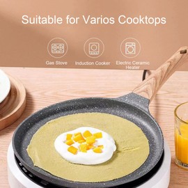 Crepe Pan, Nonstick Dosa Pan Aluminium Alloy Tortilla Pan Pancake Skillet with Wood Handle for Gas Stove Induction Cooker(20cm/7.84in)