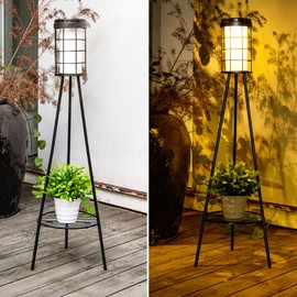 MOLEBIT 38 inch Solar Floor Lamp with Tripod Plant Stands, Waterproof Outdoor Solar Lights for Garden, Porch, Yard, Backyard, Patio (2 Pack)