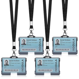 INDOULA 4 Pack Horizontal ID Badge Holder,Badge Holder with Black Lanyard and 4 Cards Slot for Office,ID Credit Cards,Driver's Licenses.