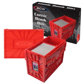 BCW BCW Short Comic Book Bin | Holds 150 Comics | Stackable Plastic Storage | Acid-Free Organizer | Red, 2 Pack