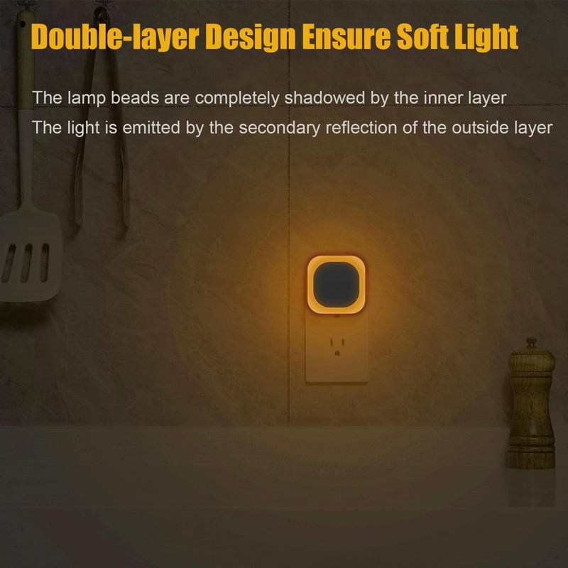 YUNLEX 2 Pack Plug in Dimmable Amber Night Light, Auto