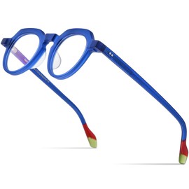 HEPIDEM Matte Multicolor Acetate Glasses Frame Women Vintage Polygon Eyeglasses Men (9232 Matte Blue Red)
