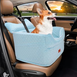 Dog Car Seat - Memory Foam Dog Booster Seat for Small Dogs Up to 25lbs-Elevated Pet Car Seat with Storage Pockets and Dog Seat Belt-Soft Pet Travel Bed for Front & Back Seats-Removable Washable-Blue