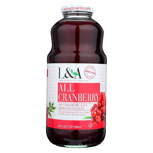 L and A All Cranberry Juice, 32 Ounce - 6 per case.