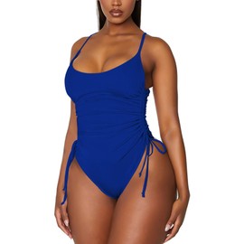 Viottiset Women's Ruched High Cut One Piece Swimsuit Tummy Control Swimwear Blue Medium