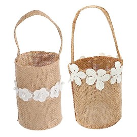 Zerodeko 2 Piezas Cestas Rusticas para Nino Flores Canastas de Arpillera para Boda con Cinta Decorativa para Canasta de Flores y Regalos de Boda