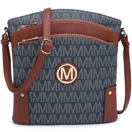 MARCO M KELLY Crossbody Bags Purses for Women Trendy Multi Pockets Monogram Zip Shoulder Bags Ladies PU Leather Handbag(Dark Blue)