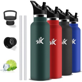 Water Bottle 1 Litre, Stainless Steel Water Bottle with Straw, Sports Water Bottles 1 Litre Leak-Proof, Double-Walled Vacuum Insulated, Thermos for Hiking, Camping, Adults, Travel, Fitness