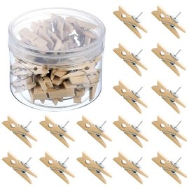 Pack of 50 Push Pin Clips, Wooden Push Pins Clips, Push Pins with Wooden Clips, Craft Push Pins Clips, for Wall Cork Boards Artworks Crafts Notes Photos (Wood Colour)