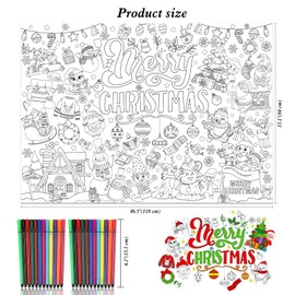HOWAF Merry Christmas Coloring Poster with 24 pcs Paint Pens,Xmas Holiday Jumbo Paper Coloring Banner, Christmas Giant Paper Coloring Tablecloth for Christmas Party Favors Kids Holiday Activities