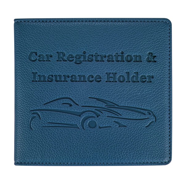 New Fashion Kingdom Car Registration and Insurance Holder, Premium PU Leather Vehicle Glove Box Car Organizer Men Women Wallet Accessories Case for ID, Driver's License - Blue