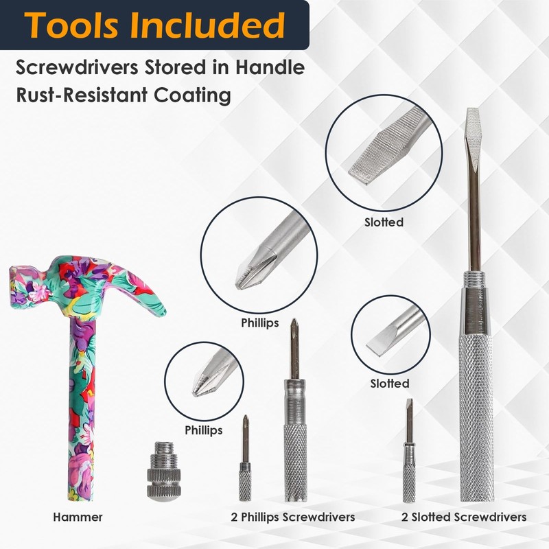 Home-X 6-in-1 Floral Hammer – Multifunctional Hammer with Screwdrivers Inside