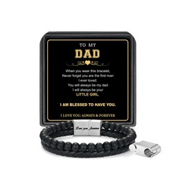 LUXEJEW Fathers Day Ideas Gifts for Dad from Daughter, Anniversary Birthday Gifts for Dad Daddy Father from Daughter Braided Leather Beaded Bracelets for Men Unique Birthday Present for Him Father