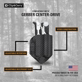 Clip & Carry Kydex Multitool Sheath for Gerber Center-Drive w/Optional Bit Sidecar Holder ~ Made in USA (Multi-Tool & Bits not Included) Multi Tool Holster (Carbon Fiber Brown, Tool Sheath ONLY)