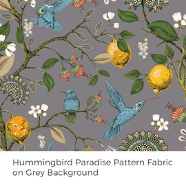 Drapenova Vintage Floral Pinch Pleated Blackout Curtains 84 Inches Long 2 Panels for Bedroom Living Room Grey Flower Patterned Room Darkening Lemon Design Hummingbird Colorful Window Treatments Drapes