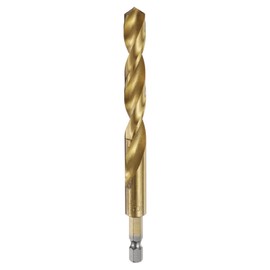 sourcing map 1/4" Hex Shank Twist Drill Bits 10.5mm Titanium Coated High Speed Steel Quick Change Hex Drilling Bit Jobber Drill Bits for Wood Plastic Metal, Gold