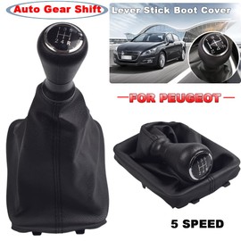 Hacreyatu 5 Speed Gear Shift Knob Anti-dust Cover Black Waterproof Auto Gear Shift Lever Stick Boot Cover，PU+ABS ， for Peugeot 206 406